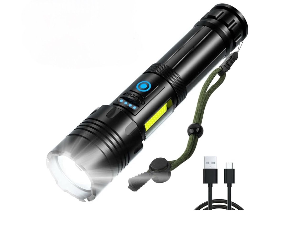 GigToolStore - Ultra Powerful Dual Core LED Flashlight - 90000 Lumens, USB Rechargeable, XHP70, Waterproof, Includes 5000mAh Battery, Ideal for Outdoors, Camping and Emergencies
