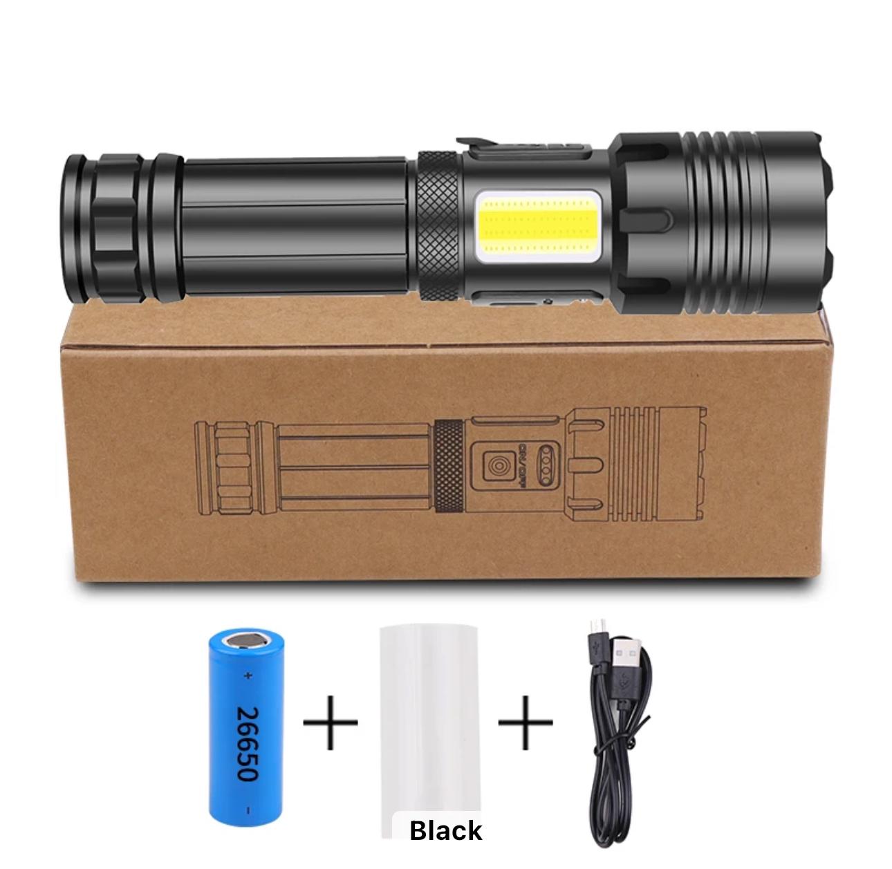 GigToolStore - Ultra Powerful Dual Core LED Flashlight - 90000 Lumens, USB Rechargeable, XHP70, Waterproof, Includes 5000mAh Battery, Ideal for Outdoors, Camping and Emergencies