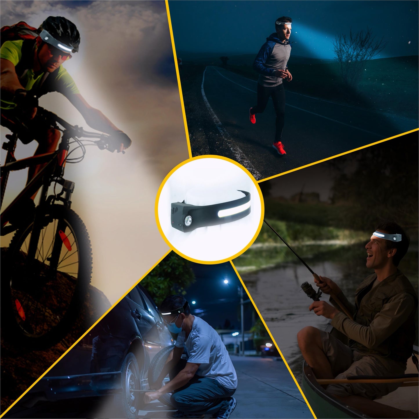 GigToolStore - Rechargeable Headlamp, 230° Wide Beam Head Lamp, Motion Sensor LED Headlamp Rechargeable, 5Mode Headlamps for Adults, Bright Head Lights for Forehead, Headlight