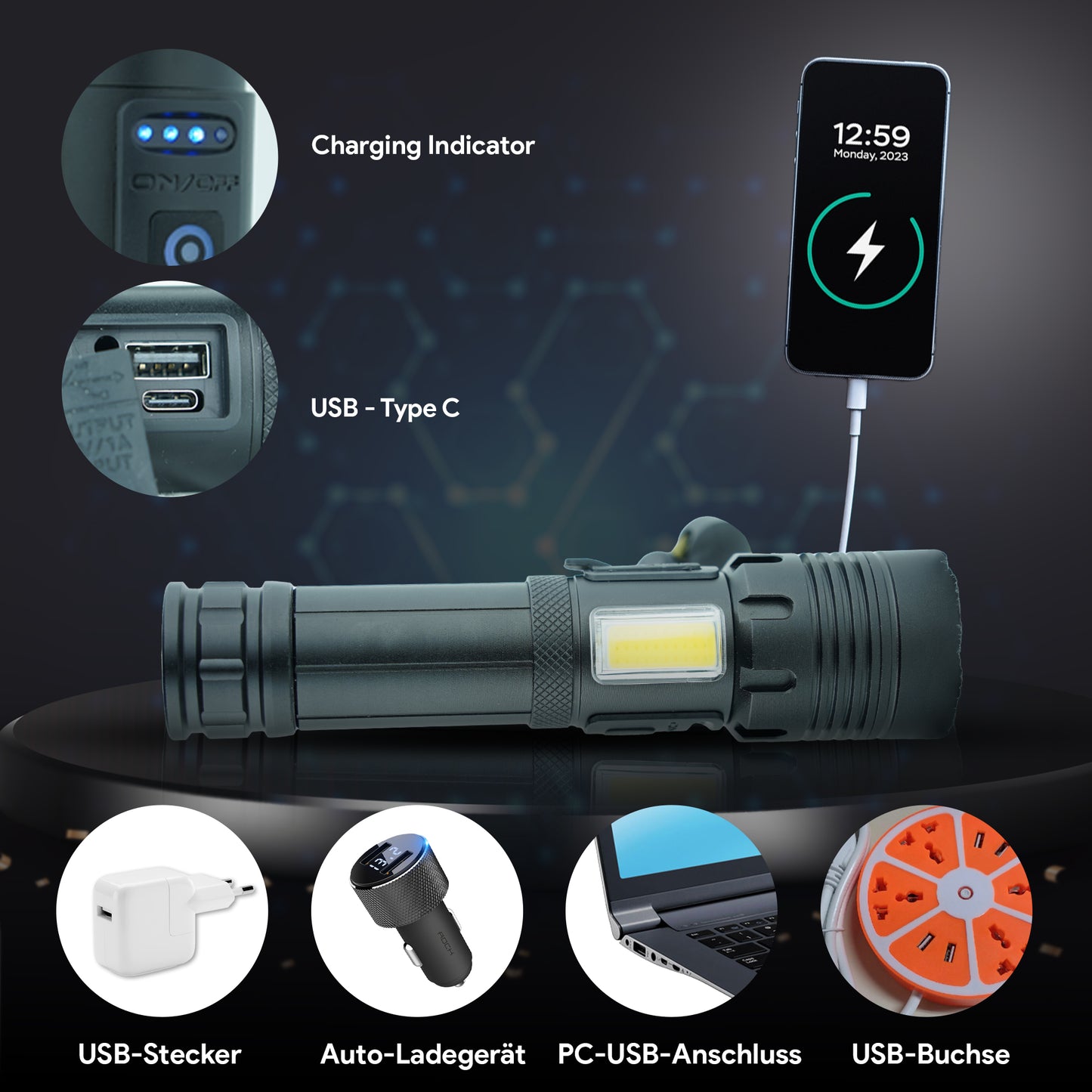 GigToolStore - Ultra Powerful Dual Core LED Flashlight - 90000 Lumens, USB Rechargeable, XHP70, Waterproof, Includes 5000mAh Battery, Ideal for Outdoors, Camping and Emergencies